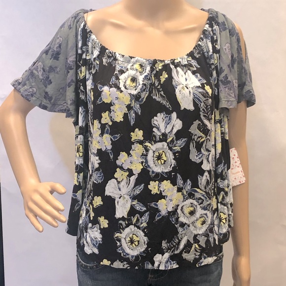 Free People black & green cold shoulder floral top - Picture 5 of 15